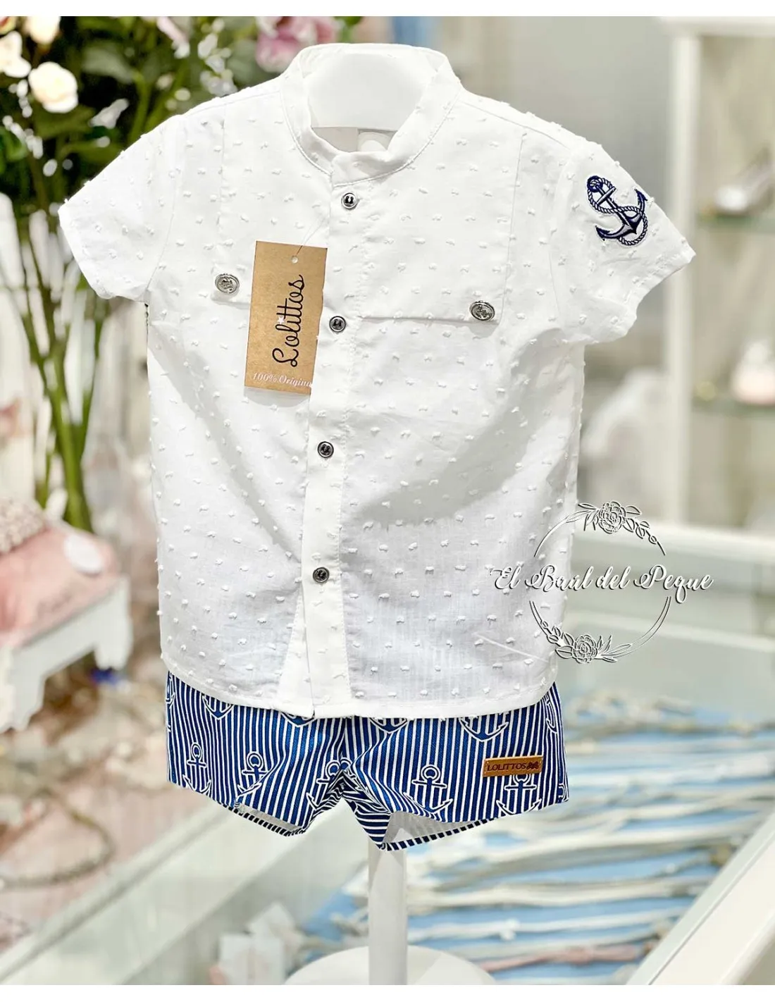Conjunto Niño Camisa y Pantalón Rayas Marino Lolittos Colección Titanic