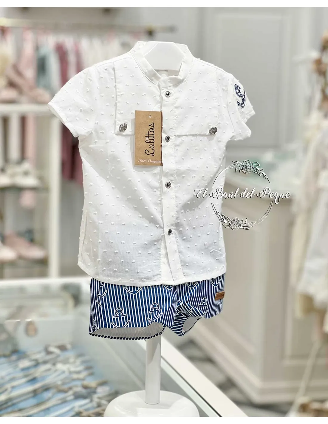 Conjunto Niño Camisa y Pantalón Rayas Marino Lolittos Colección Titanic