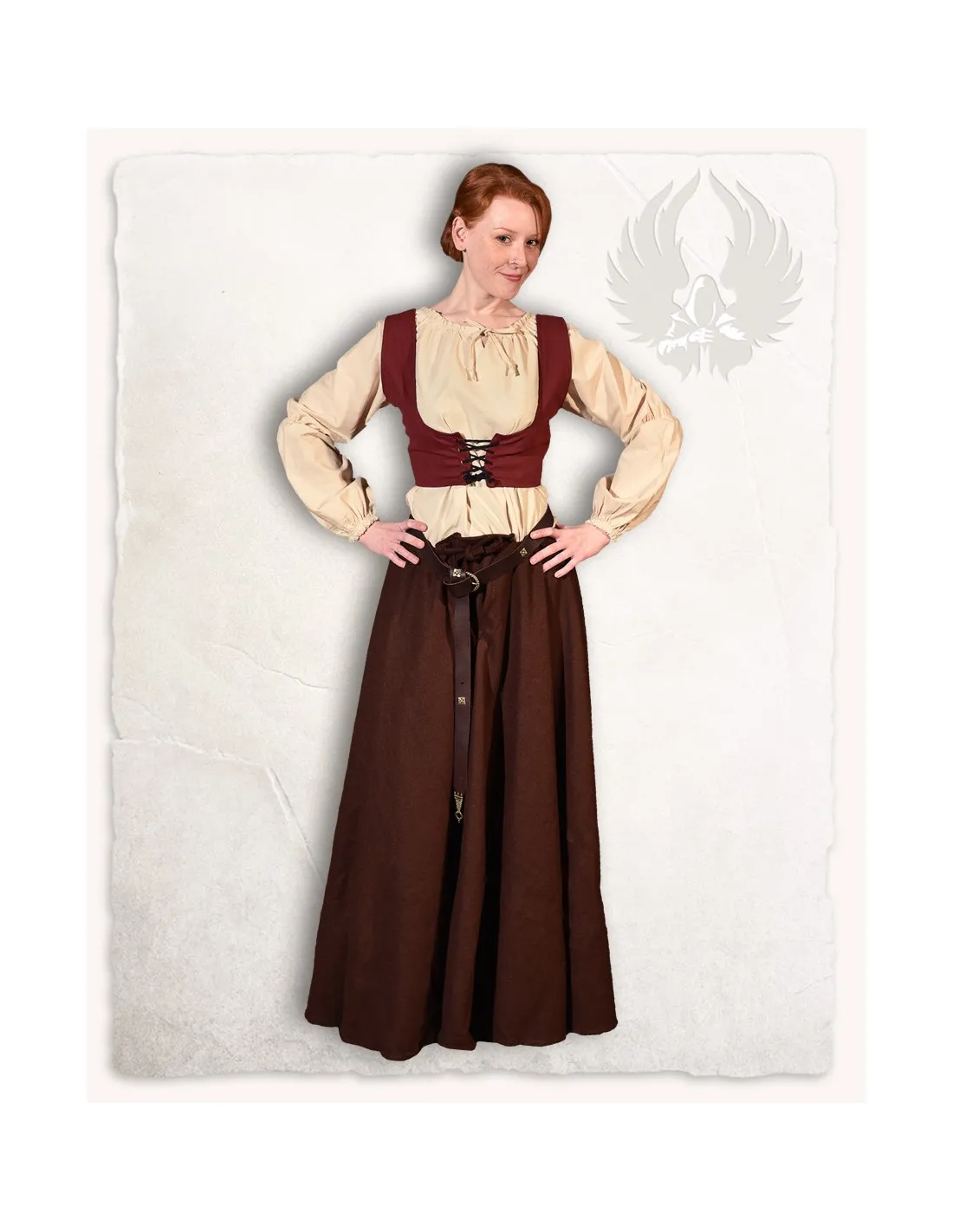 Corpiño medieval en algodón burdeos modelo Annabelle