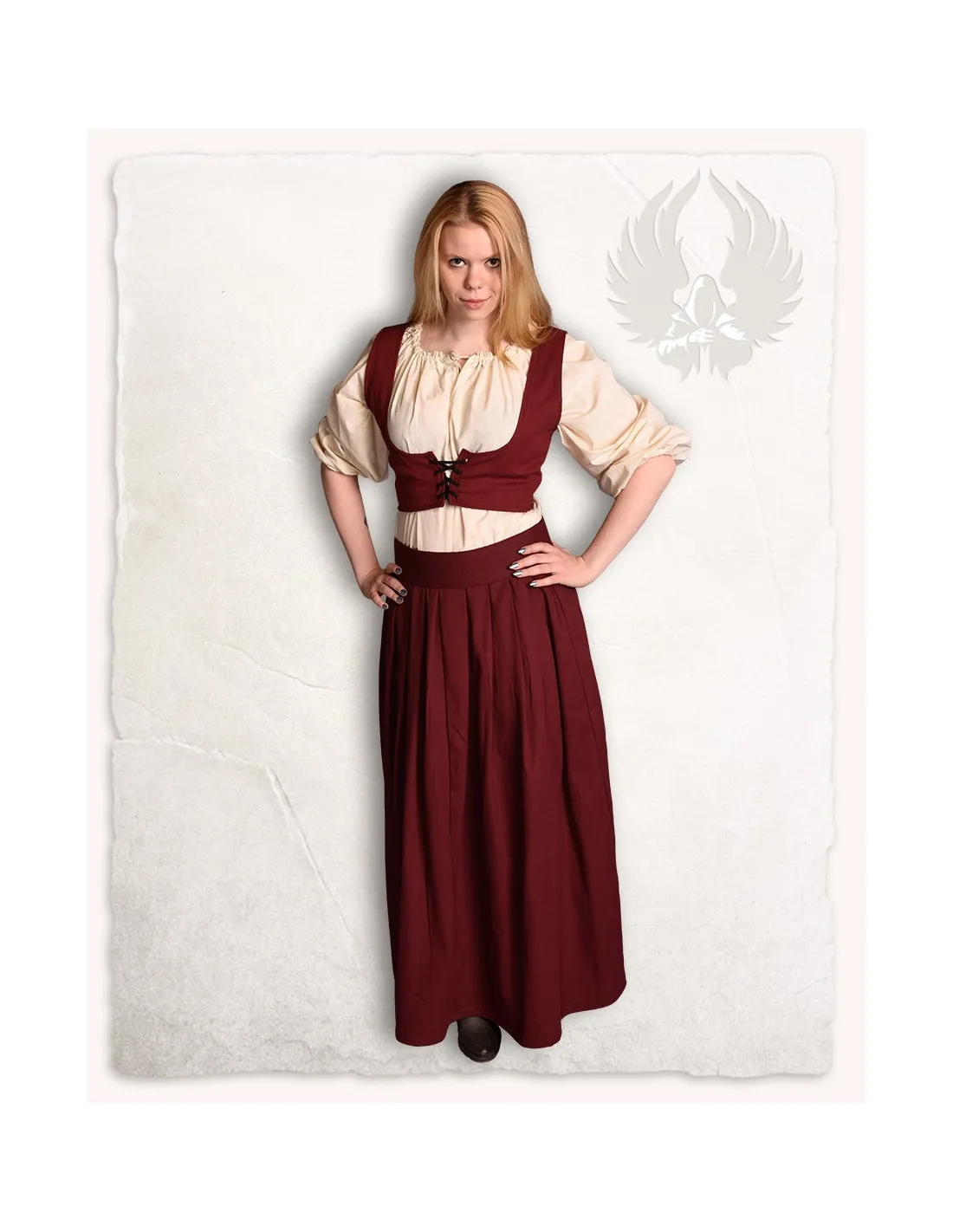 Corpiño medieval en algodón burdeos modelo Annabelle