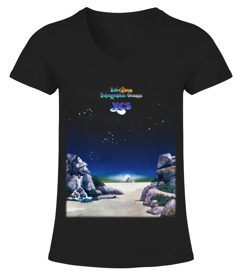 COVER074BK. YES  TALES FROM TOPOGRAPHIC OCEANS CAMISETA CUELLO PICO MUJER