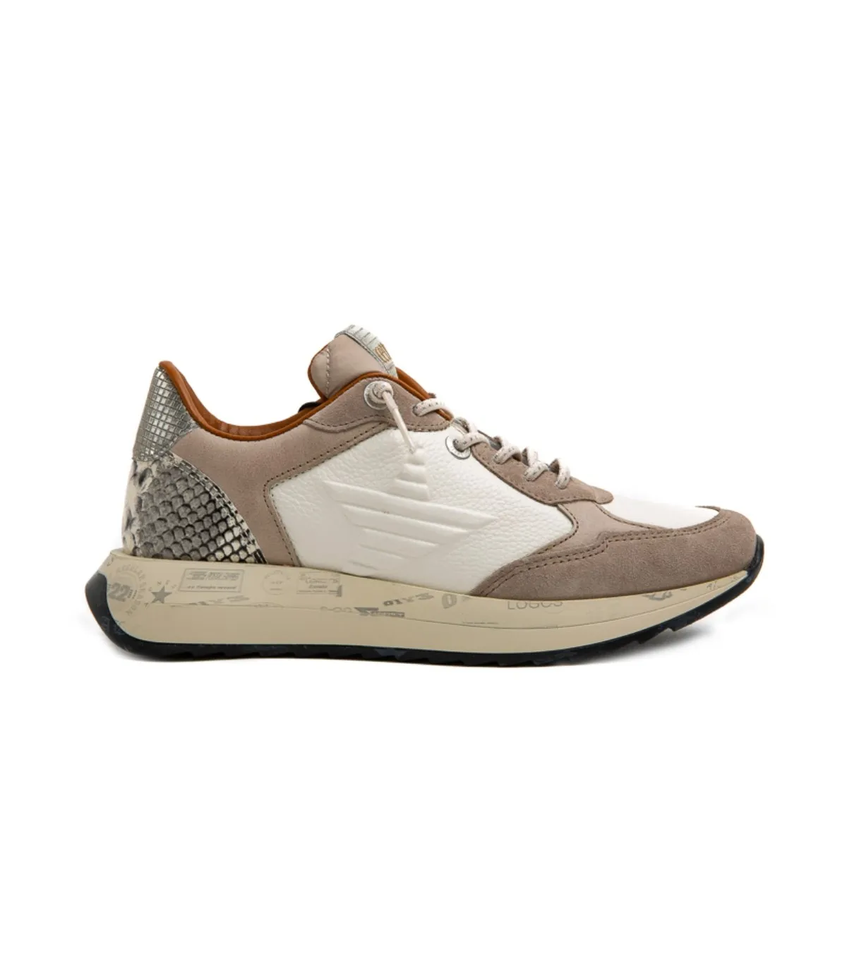 Deportivo de piel combinado en hielo y taupe