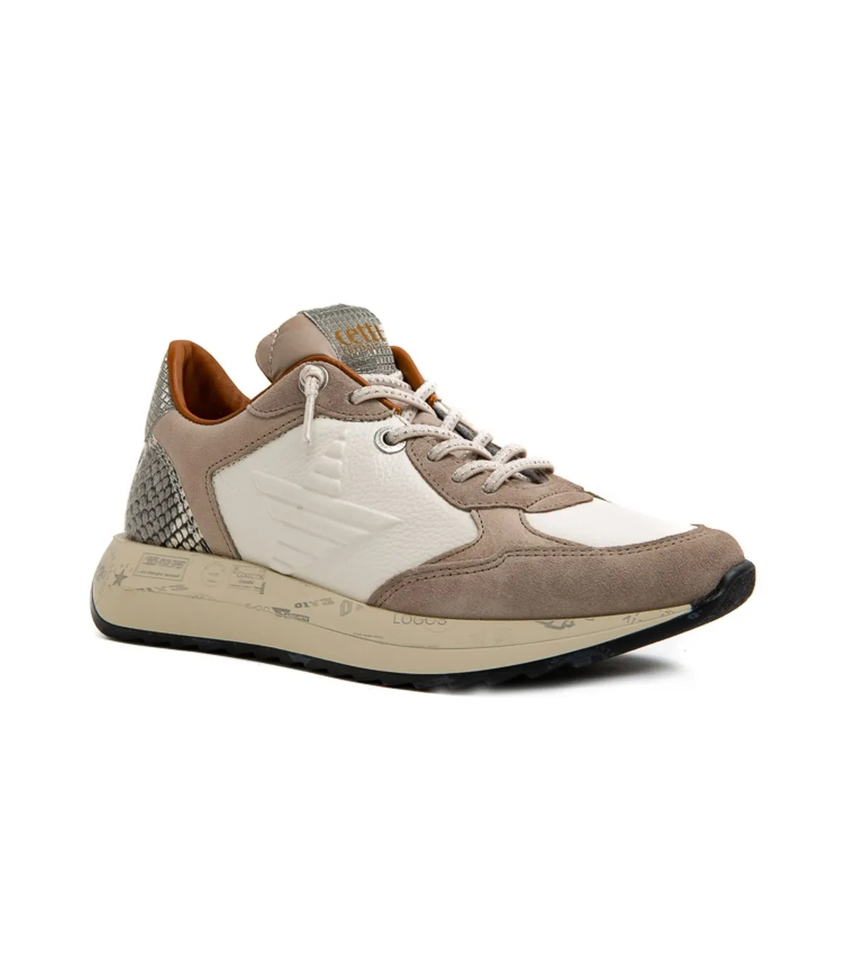 Deportivo de piel combinado en hielo y taupe
