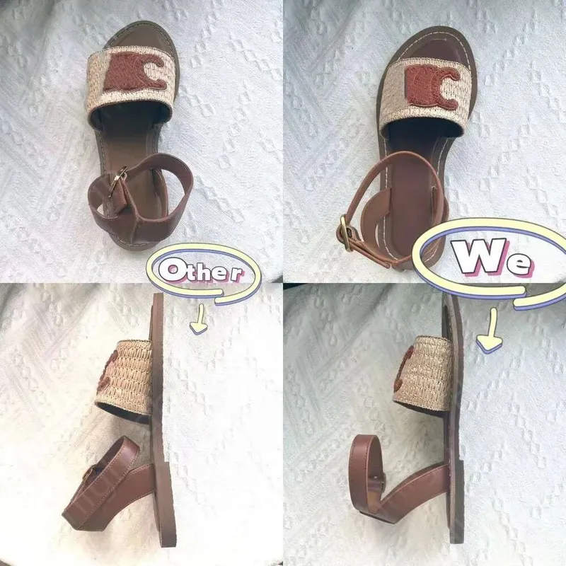 Designer Sluys Lympia Flat Slides Raffia Sandalias Zapatos de lujo Correa de tobillo Toe Open Womens Diseñador de lujo Flats Gla