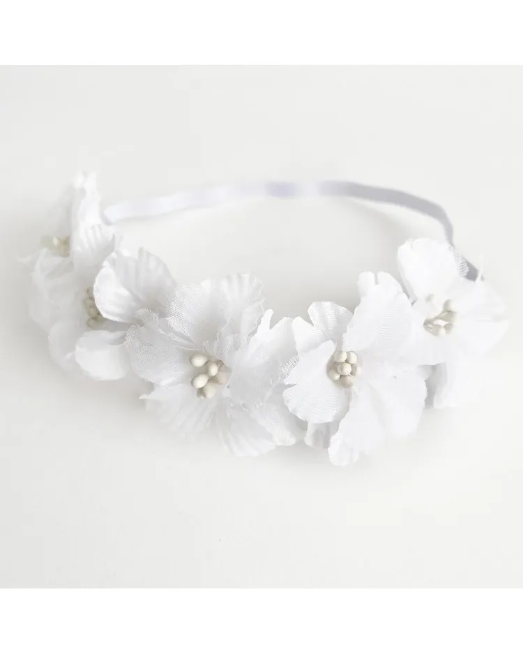 Diadema bebé Bautizo flores blancas