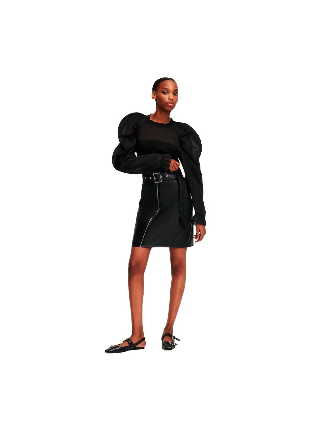 Falda de piel negra Biker