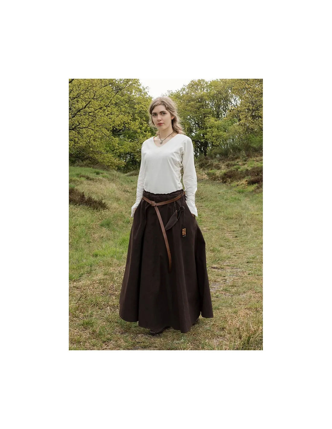 Falda medieval larga marrón oscuro
