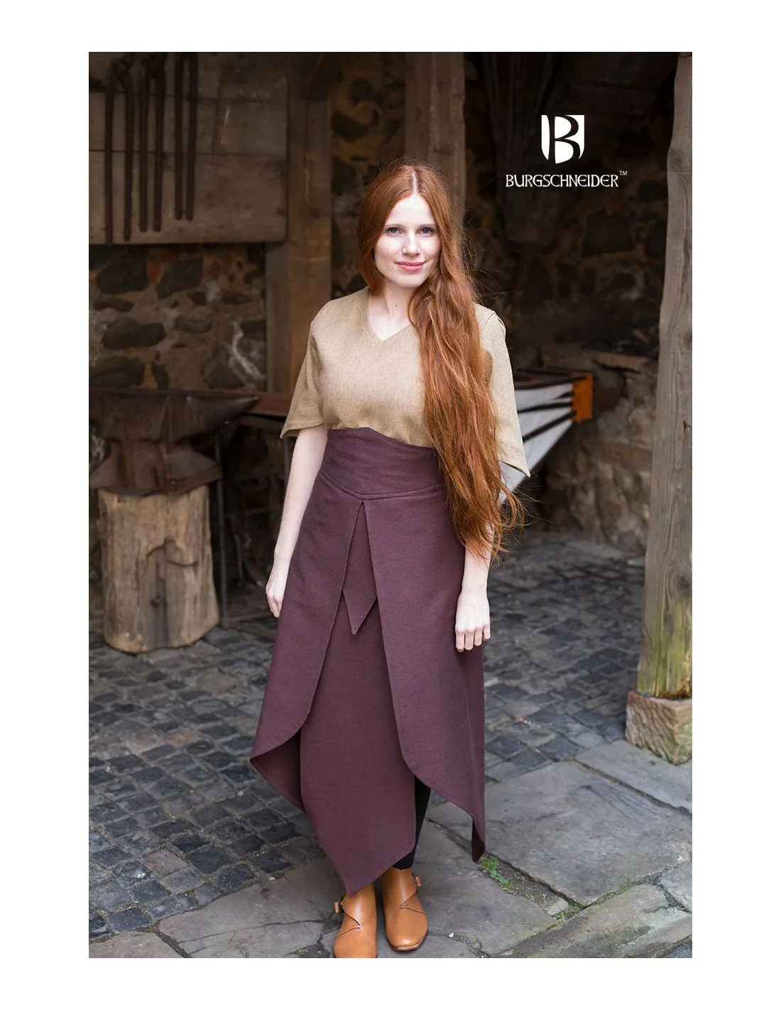 Falda medieval Tharya, algodón marrón