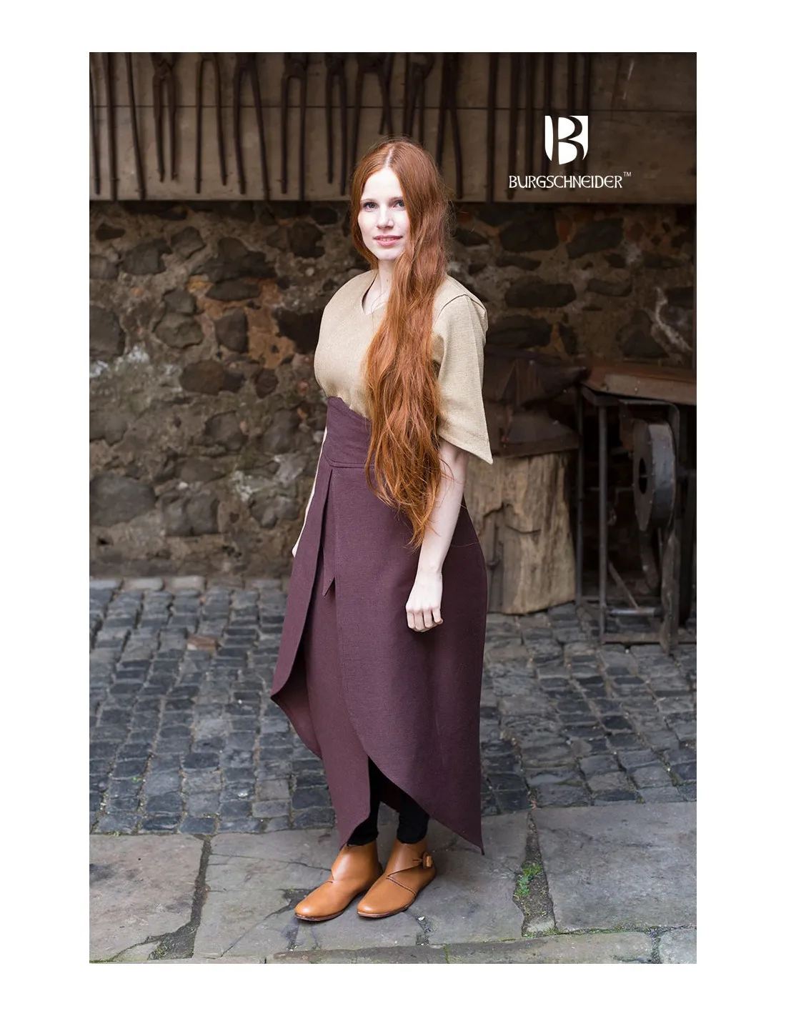 Falda medieval Tharya, algodón marrón