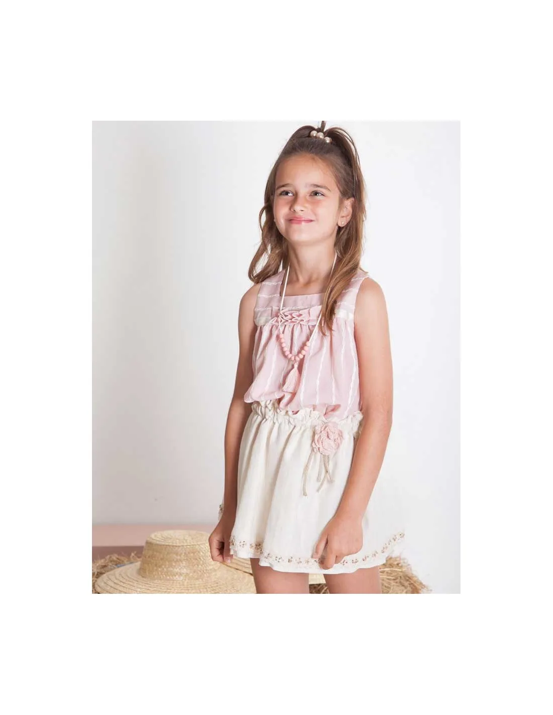 Falda Niña Vintage Ceremonia Beige Kauli Moda Infantil