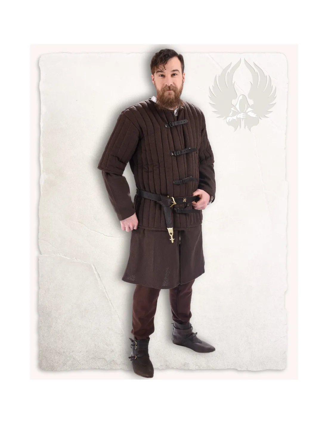Gambesón medieval marrón de manga corta modelo Gustav