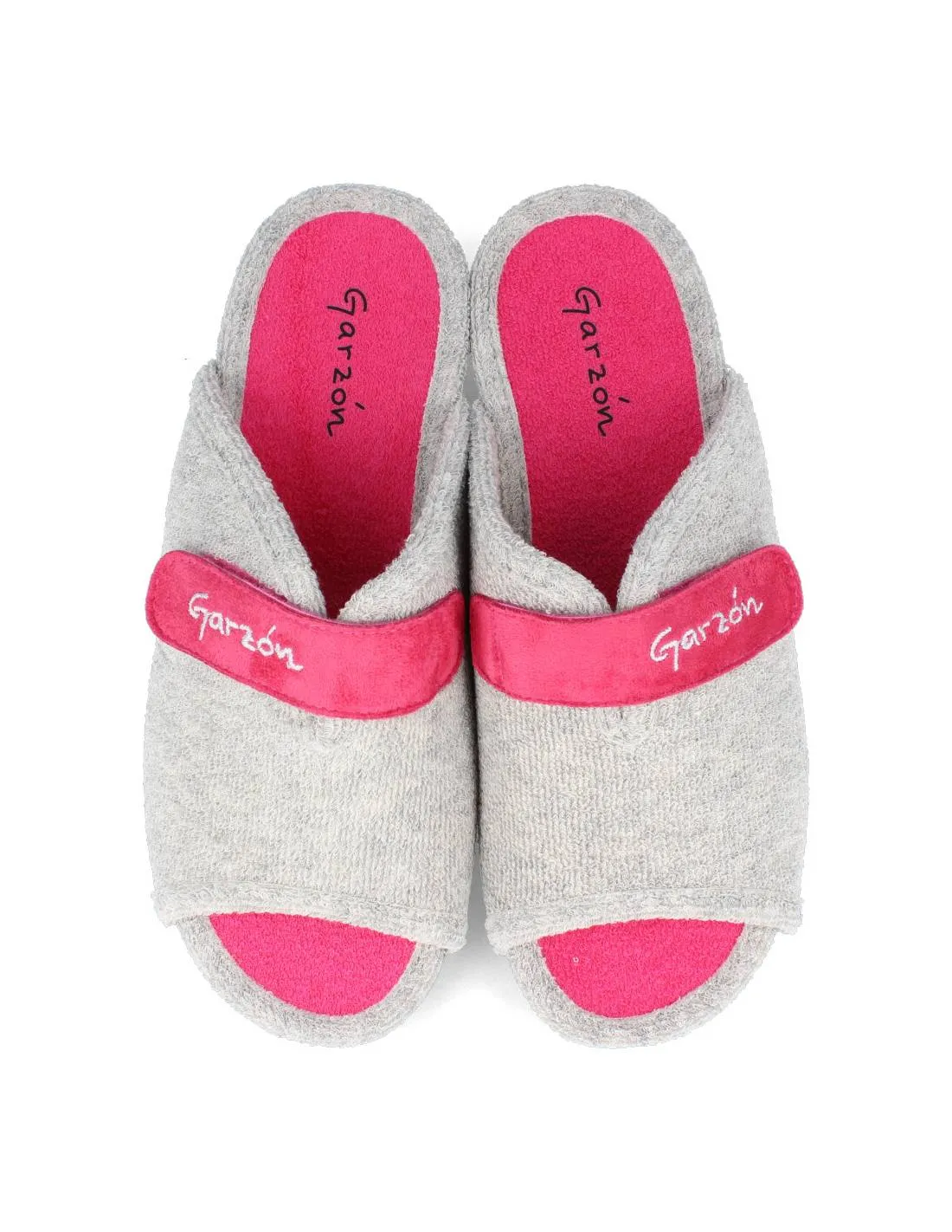 GARZóN  ZAPATILLAS CASA MUJER RIZO VELCRO GRIS FUCSIA