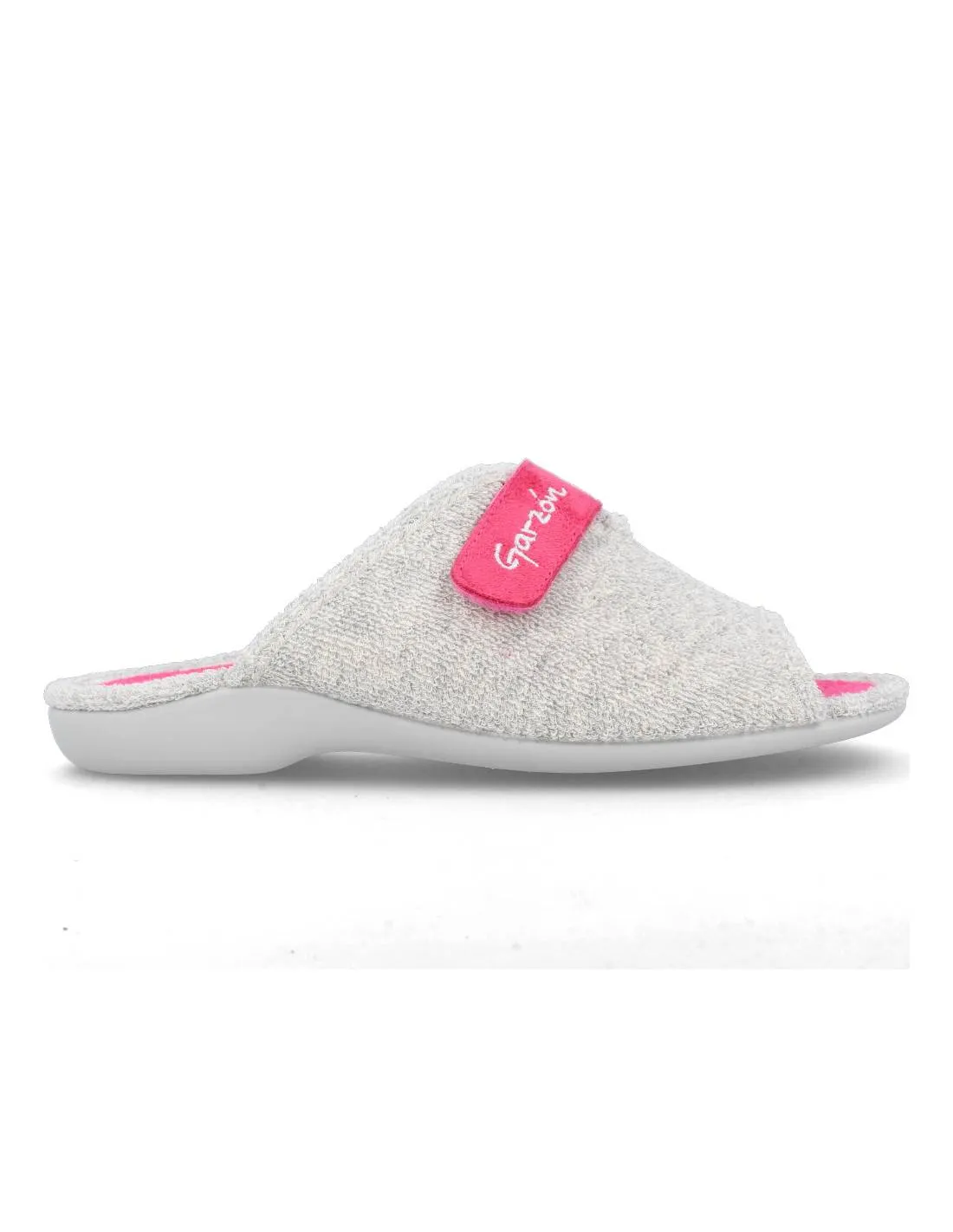 GARZóN  ZAPATILLAS CASA MUJER RIZO VELCRO GRIS FUCSIA
