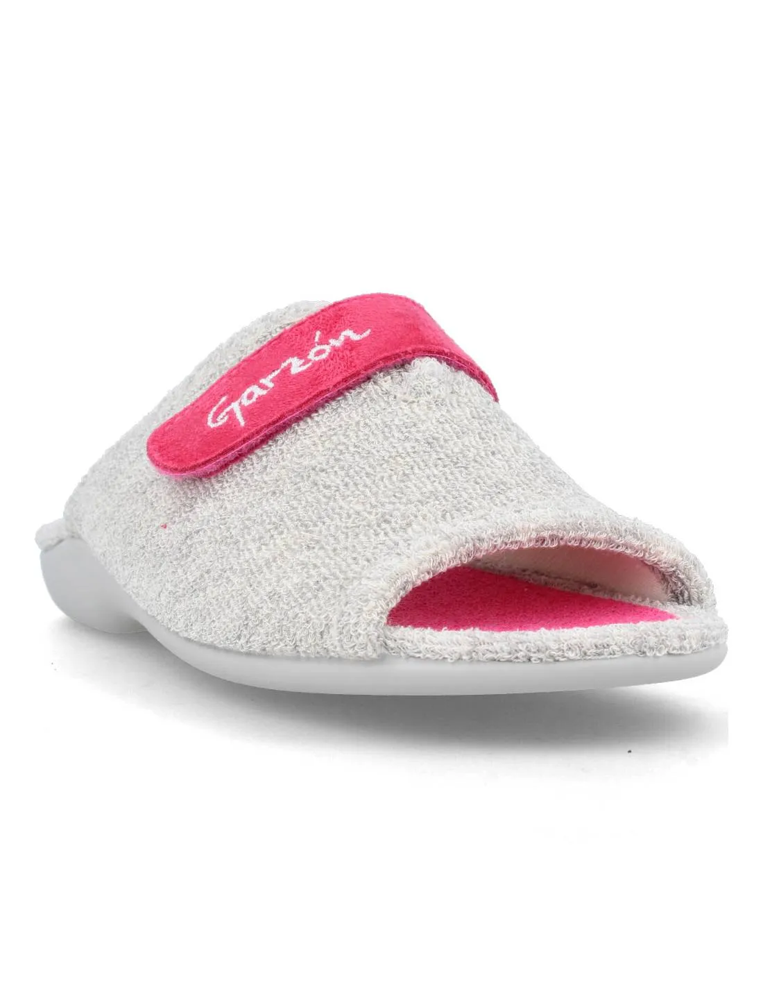 GARZóN  ZAPATILLAS CASA MUJER RIZO VELCRO GRIS FUCSIA