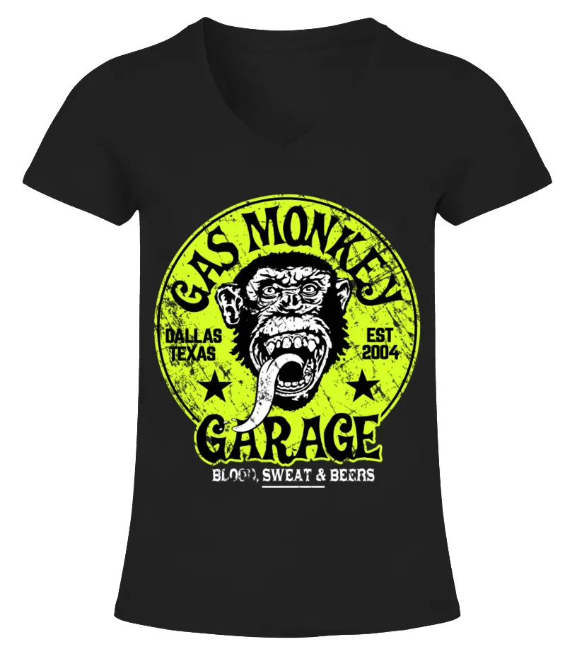GMK006BK. GAS MONKEY GARAGE CAMISETA CUELLO PICO MUJER