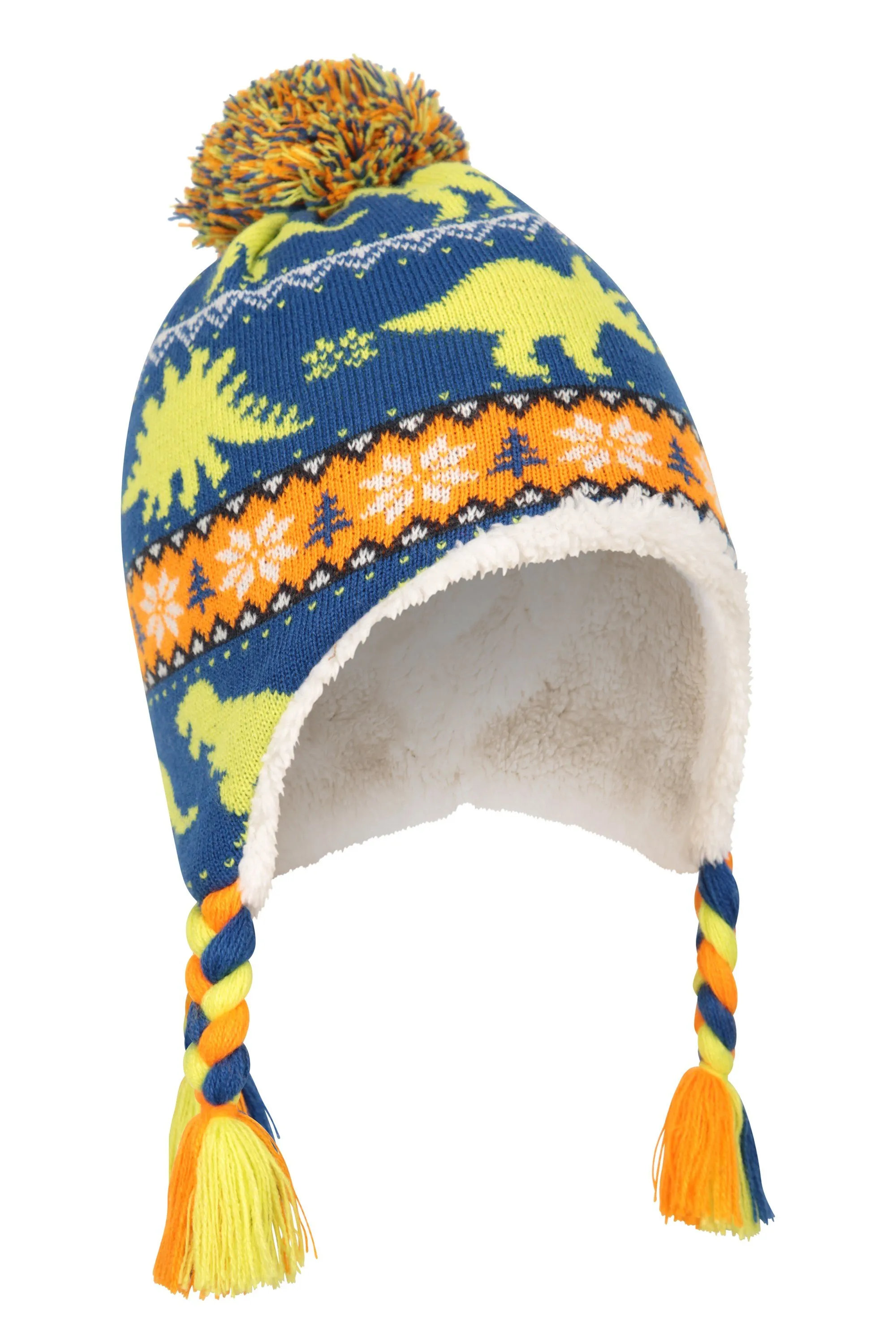 Gorro infantil estilo cazador con forro de borrego con personaje