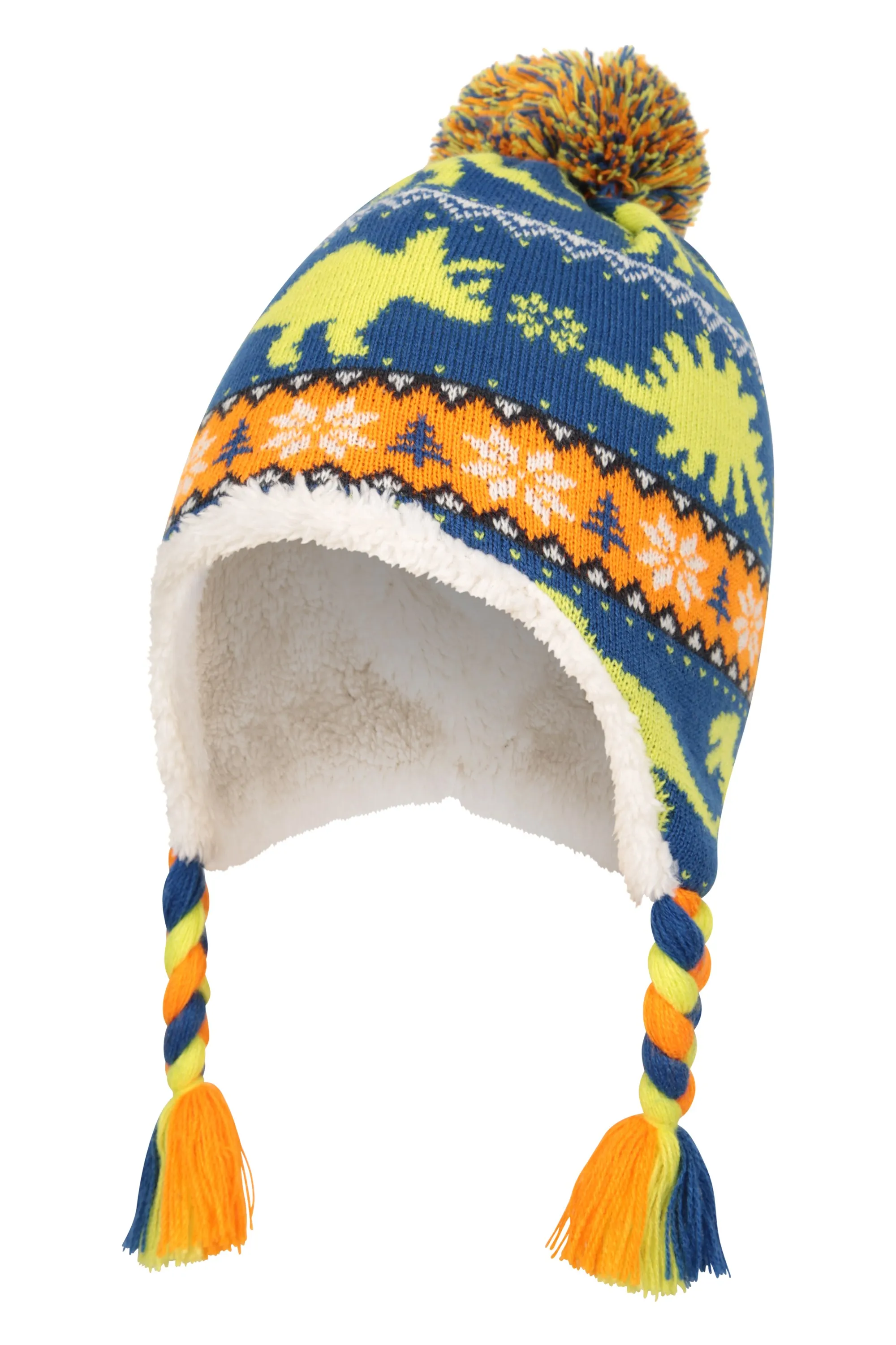 Gorro infantil estilo cazador con forro de borrego con personaje