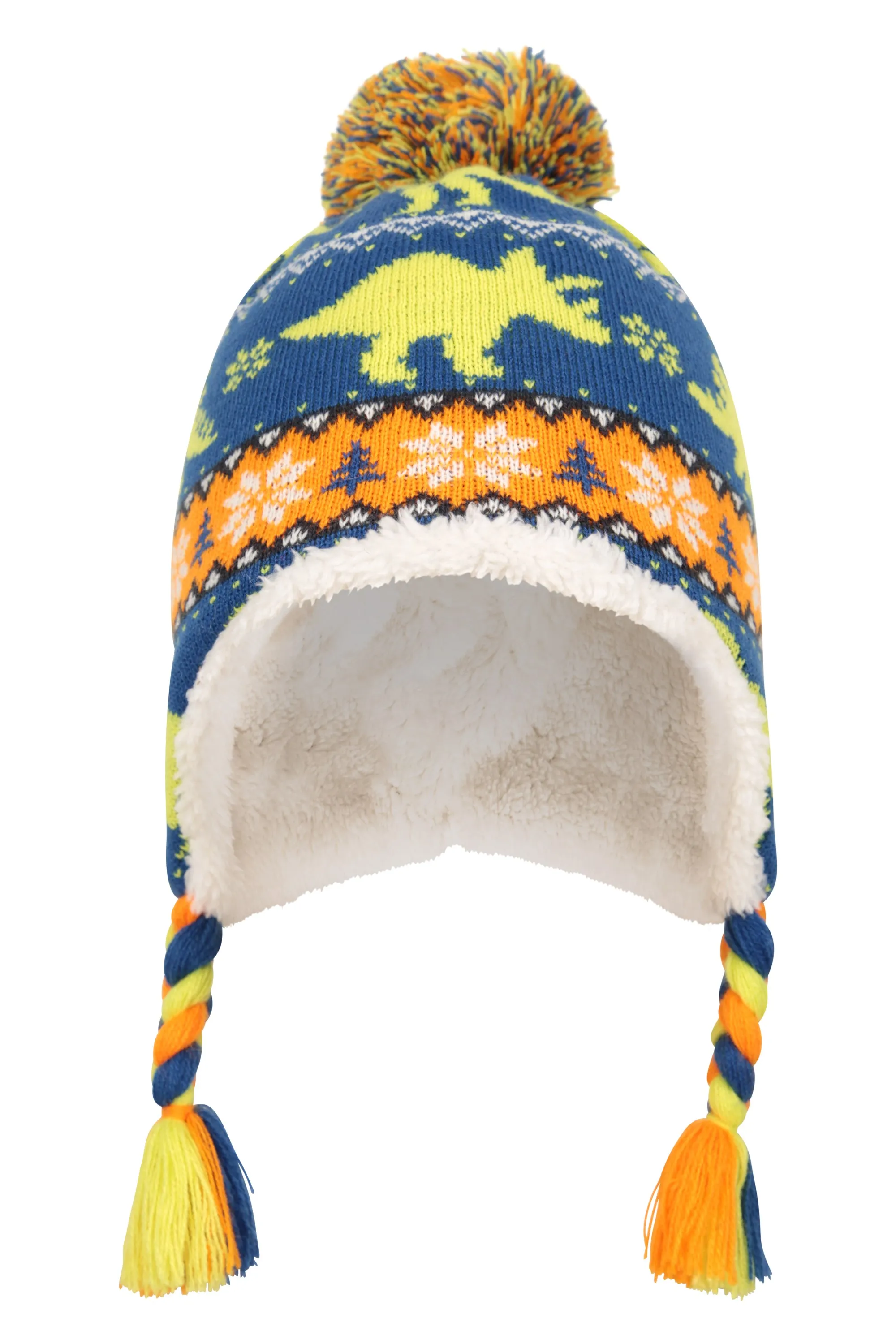 Gorro infantil estilo cazador con forro de borrego con personaje