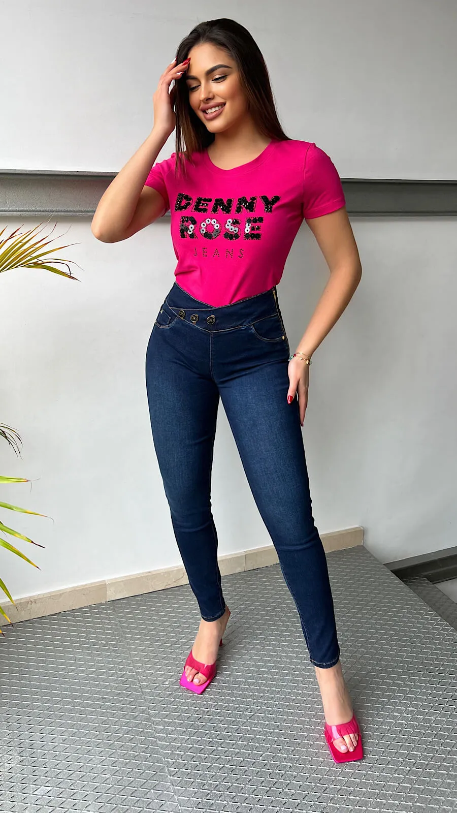 Jeans Diseño Botones Cruzado