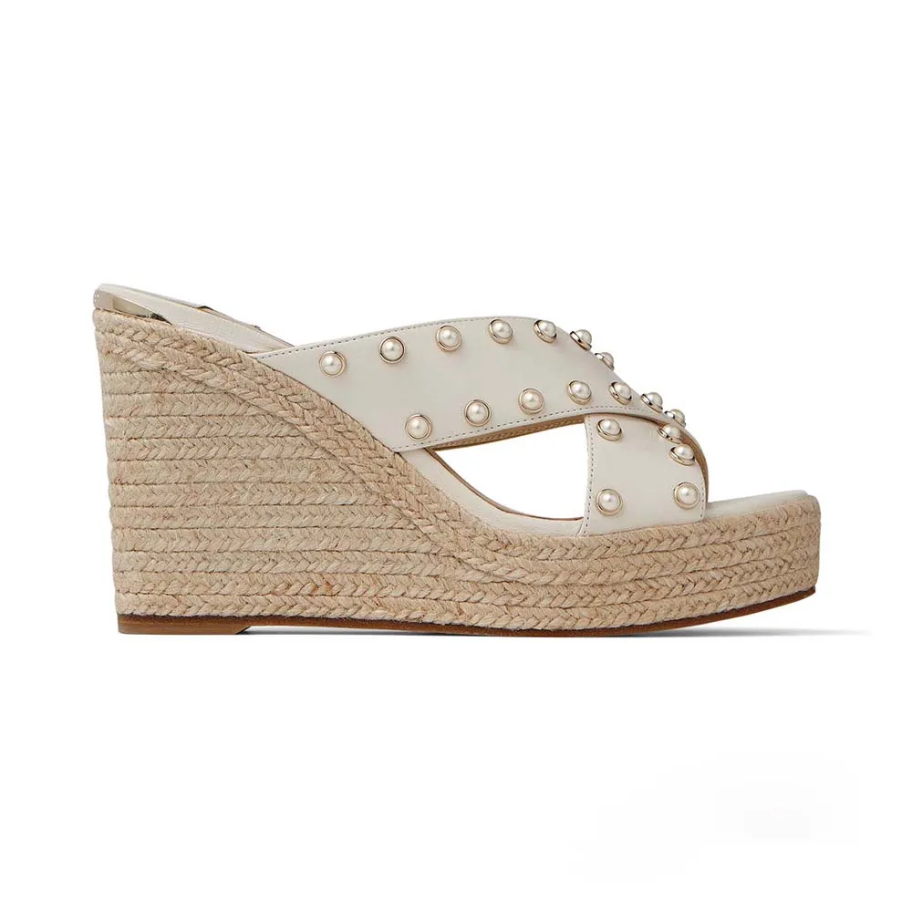 Jimmy Choo Mujer Dovina 100 Latte Napa Cuñas con Perlas