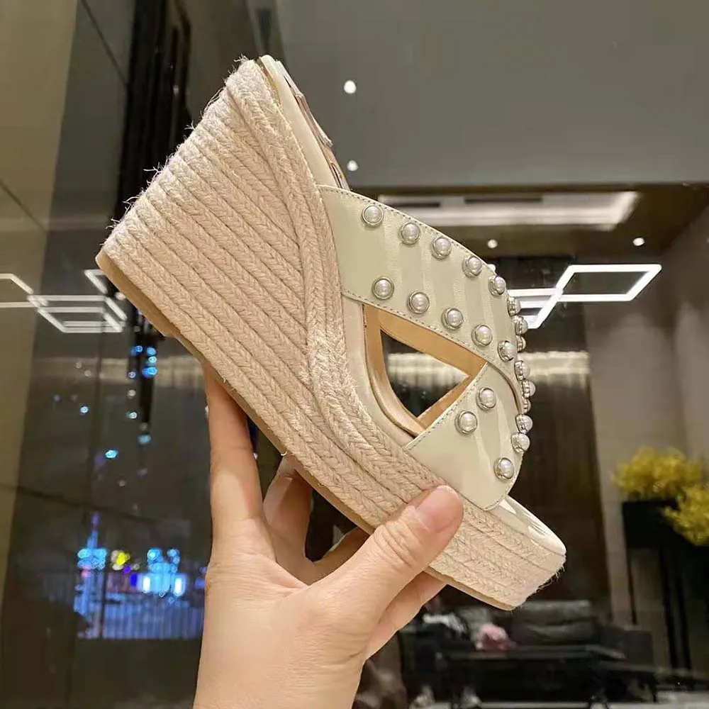 Jimmy Choo Mujer Dovina 100 Latte Napa Cuñas con Perlas