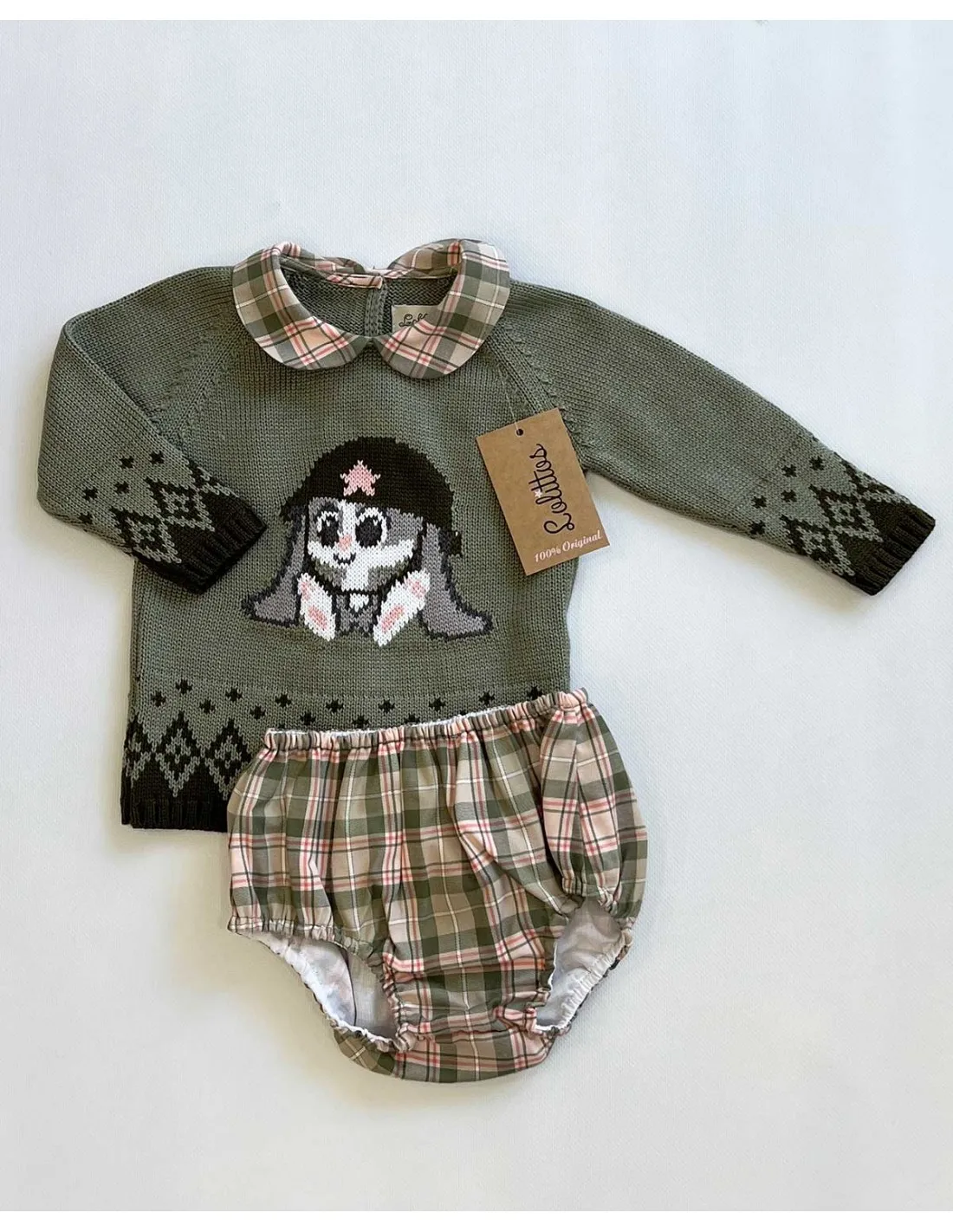 Jubón y Cubre Niño Bebé Colección Militar Lolittos Verde Kaki