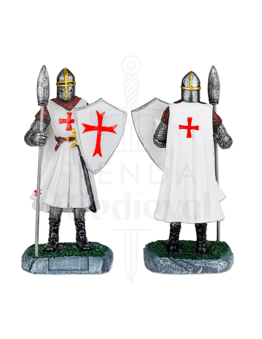 Miniatura caballero templario con escudo y lanza (8 cm.)