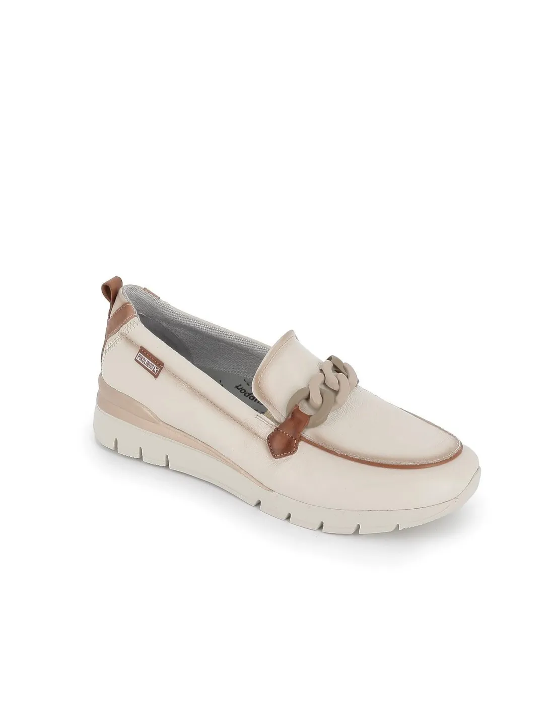 Mocasin de piel lisa y eslabón para mujer blanco Pikolinos