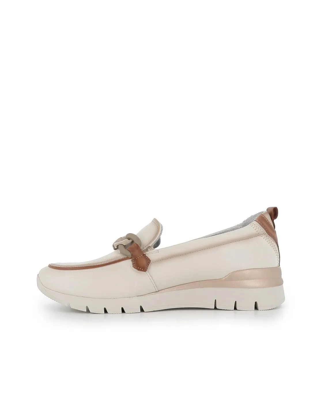 Mocasin de piel lisa y eslabón para mujer blanco Pikolinos
