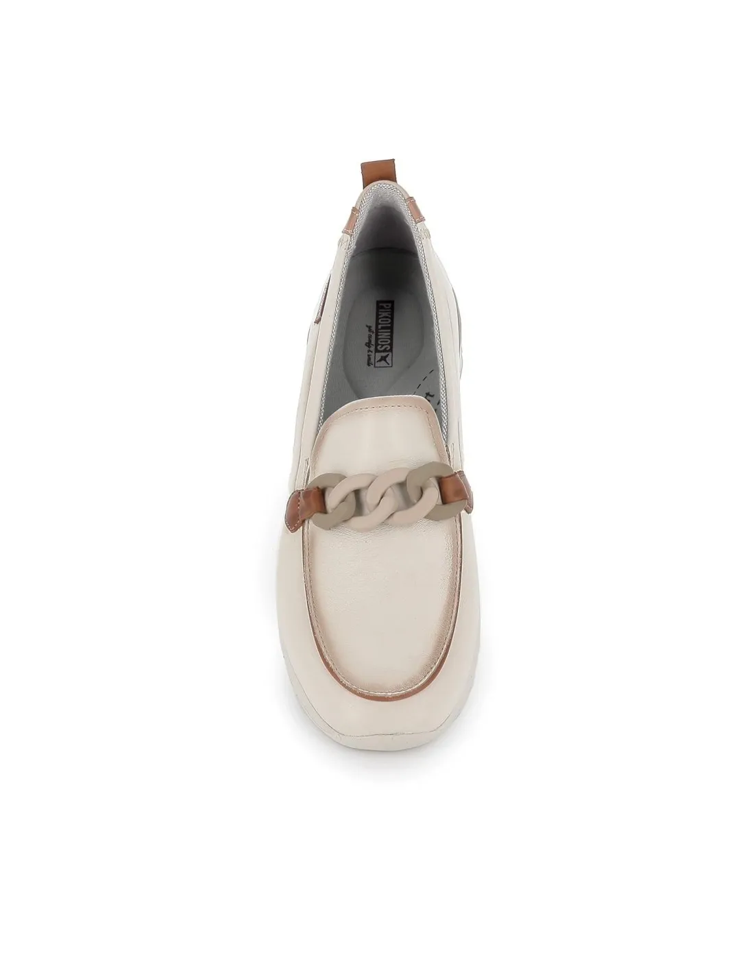 Mocasin de piel lisa y eslabón para mujer blanco Pikolinos