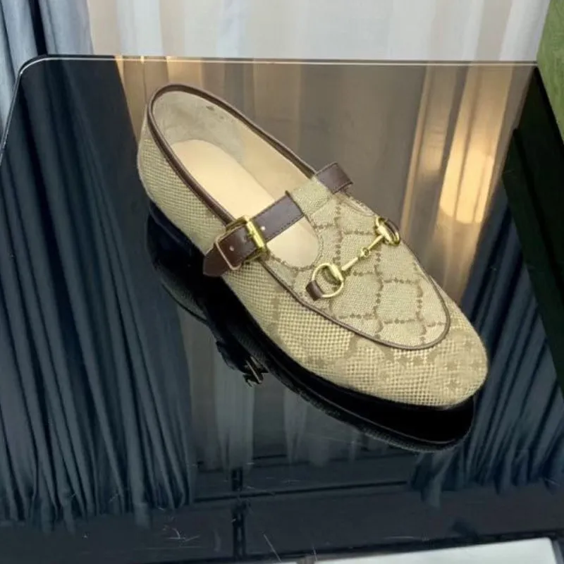 Mujeres zapatos de vestir plano 100% auténtico de cuero de vaca Hebilla de metal zapatos de diseñador de la dama de cuero Mulas 