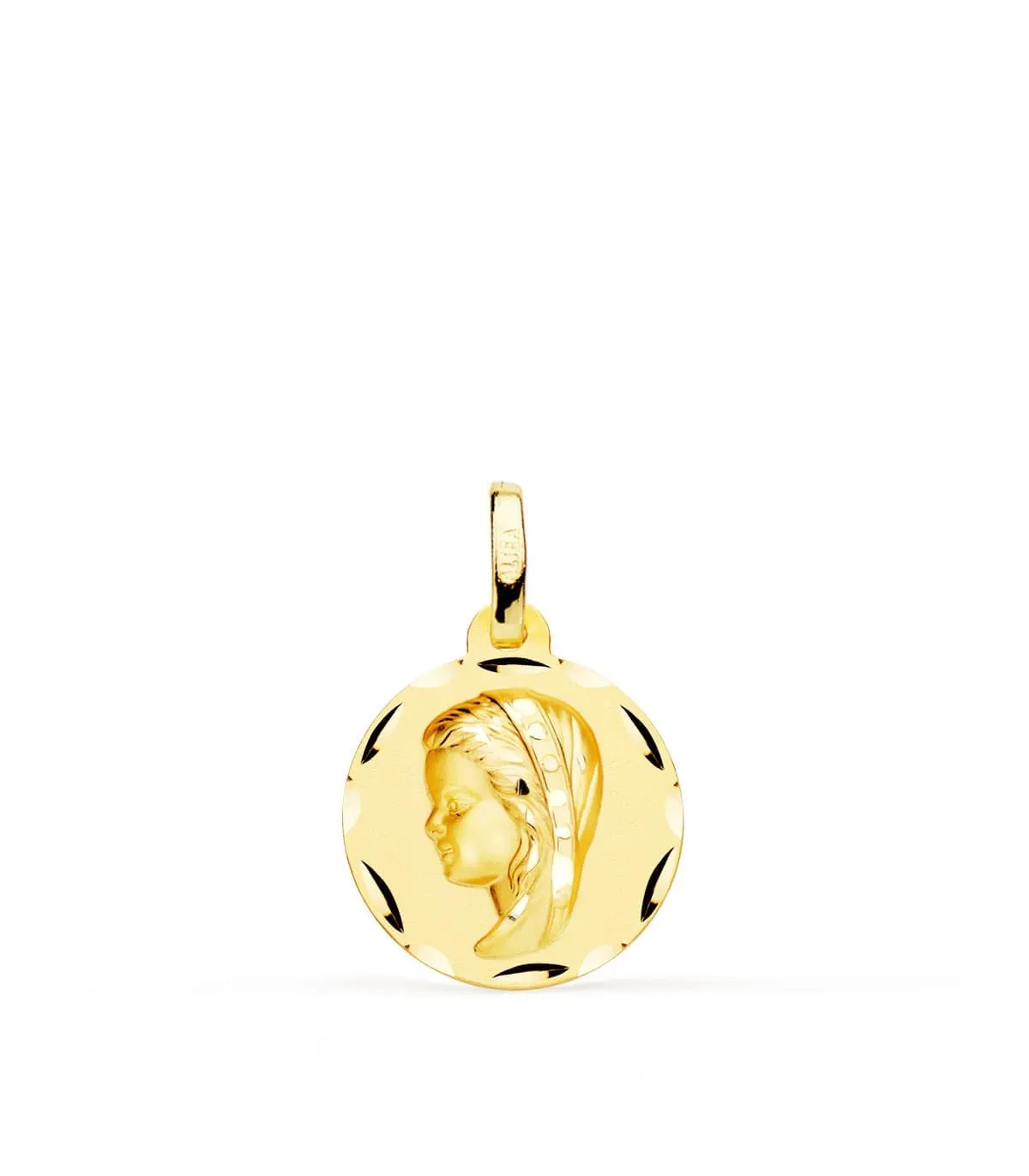 Médaille Vierge Facetté Or Jaune 18 K 14 MM