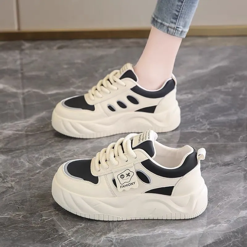 Pan grueso con soles para mujeres 2024 Nuevo altura versátil que aumenta los zapatos de tablero informal de primavera, zapatos n