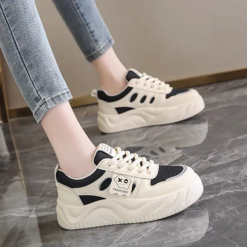 Pan grueso con soles para mujeres 2024 Nuevo altura versátil que aumenta los zapatos de tablero informal de primavera, zapatos n