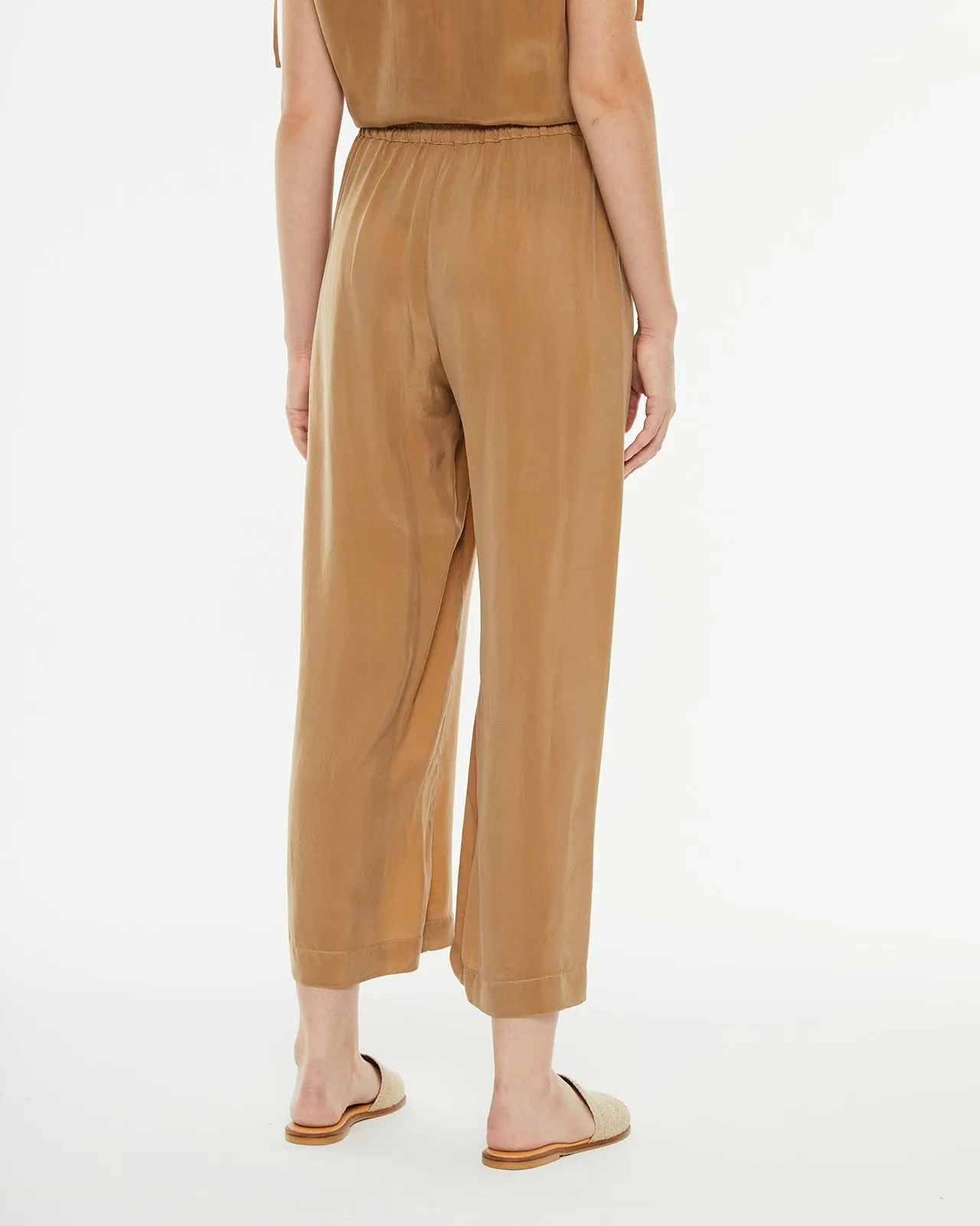 Pantalón largo cupro evasé y goma fantasía