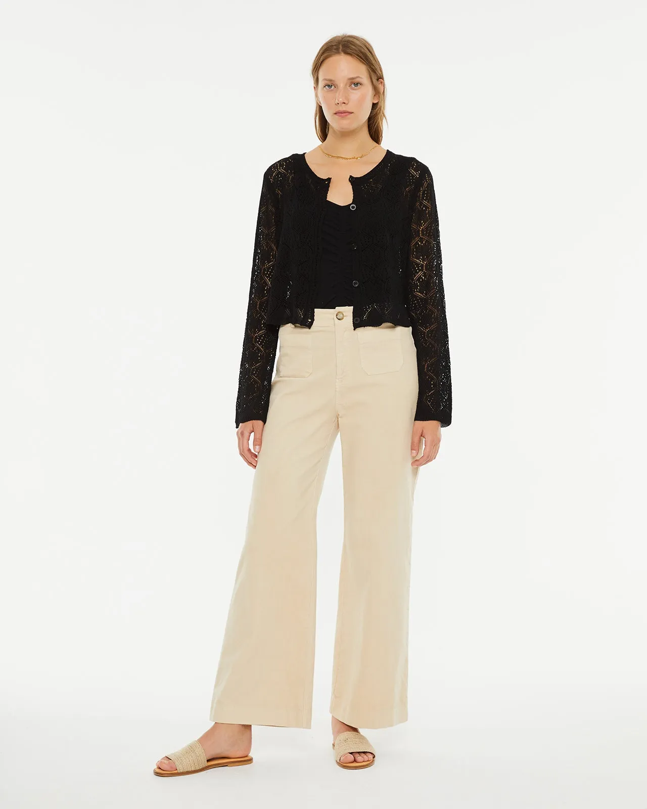 Pantalón largo de pata ancha tejido micropana elástica
