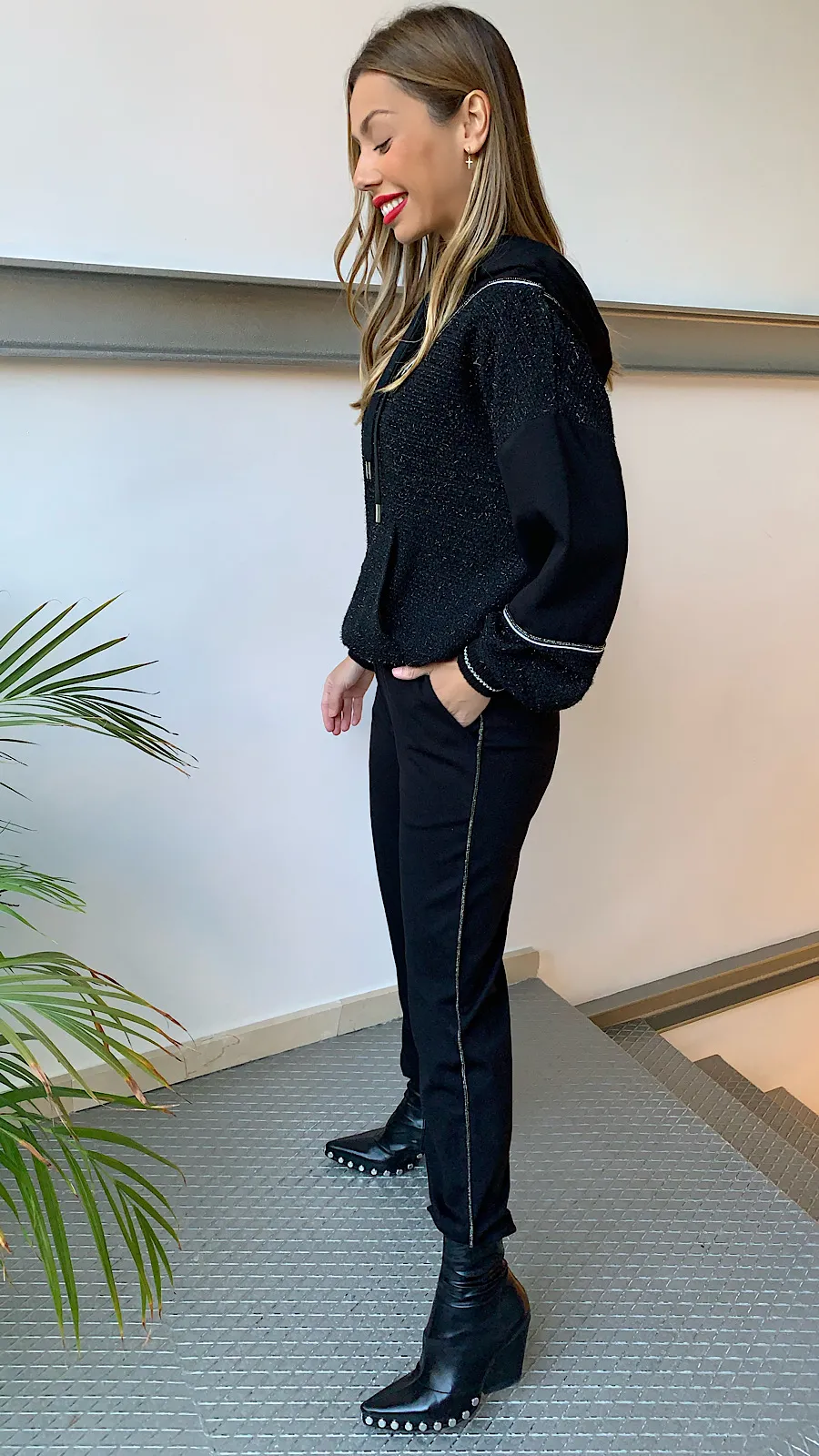 Pantalón Negro Lateral Joya Strass
