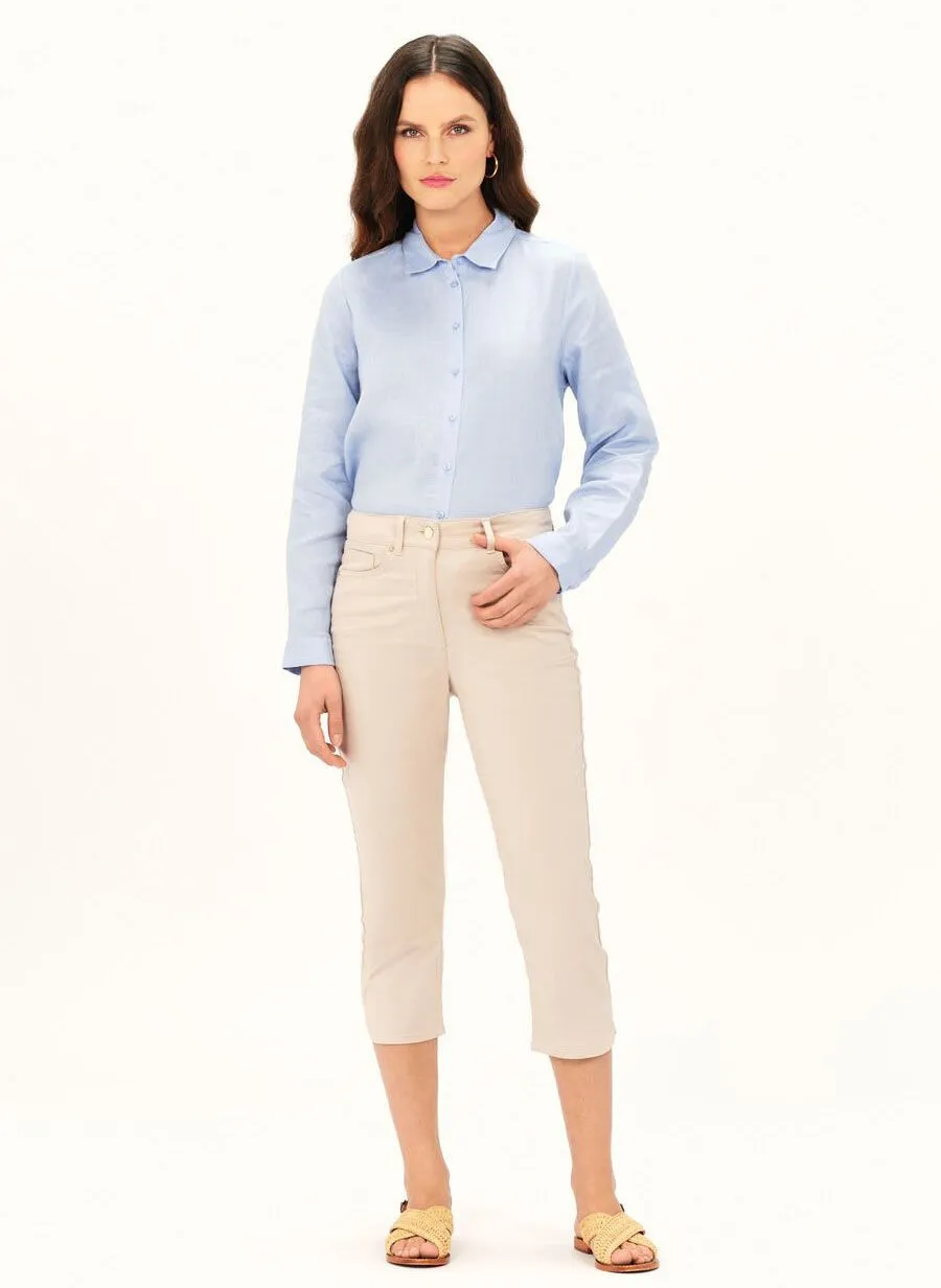 PASON  PANTALóN CAPRI DE ALGODóN ELáSTICO EN BEIGE