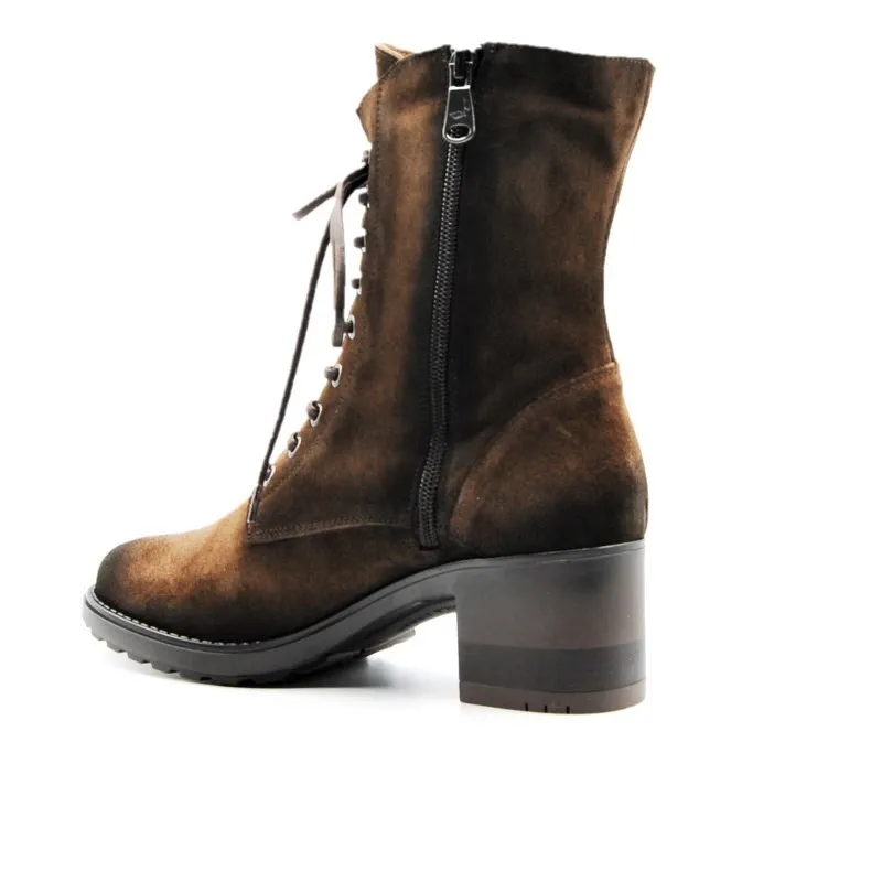 PAULA URBAN 81023 NEGRO Y MARRóN. MEDIA BOTA CORDONES MEDIO TACóN MUJER