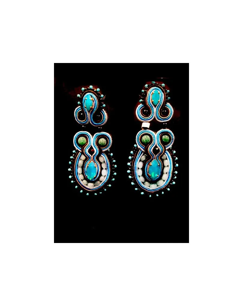 PENDIENTE SOUTACHE MODA FLAMENCA, AZUL NEGRO DPS 2800
