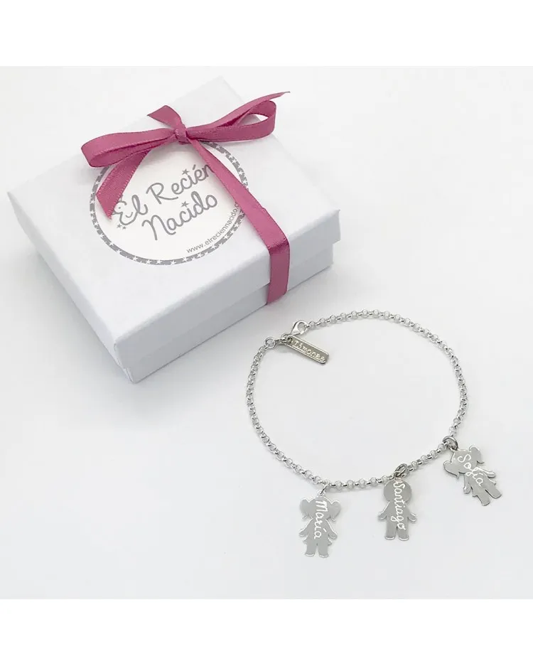 Pulsera de plata con 3 silueta de plata niño/niña
