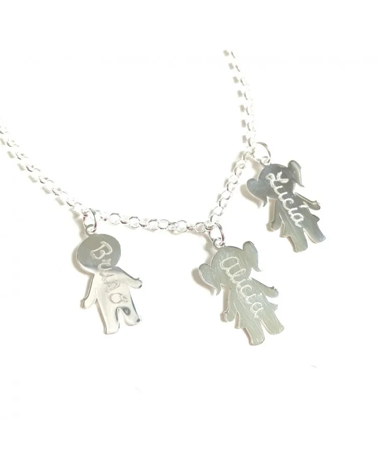 Pulsera de plata con 3 silueta de plata niño/niña