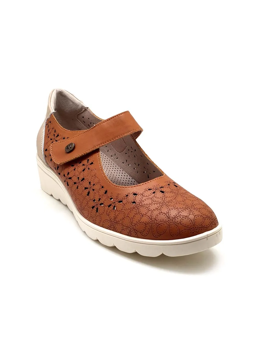 RELAX4YOU BAILARINA DE PIEL CALADA CON VELCRO 9001