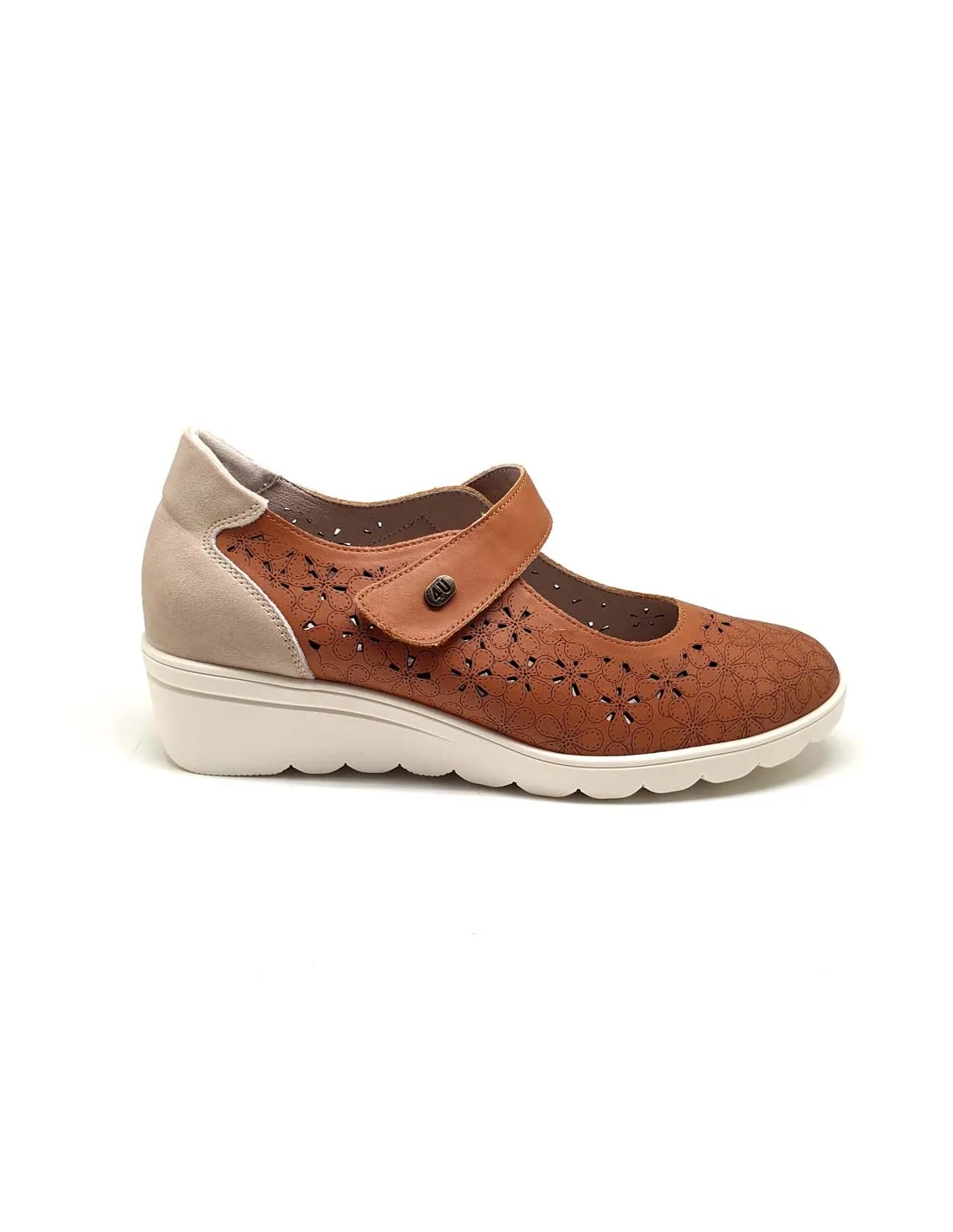 RELAX4YOU BAILARINA DE PIEL CALADA CON VELCRO 9001