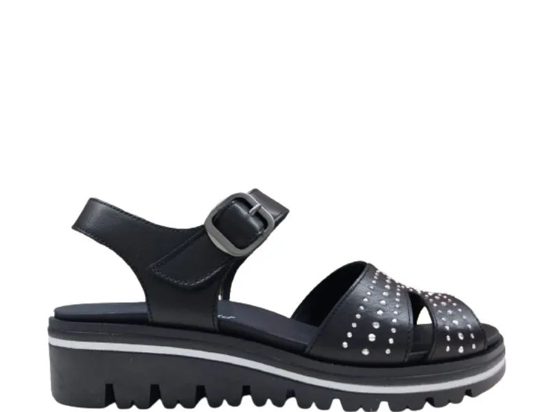 SANDALIA DE PIEL CON CUÑA PIESANTO EN COLOR NEGRO 240776