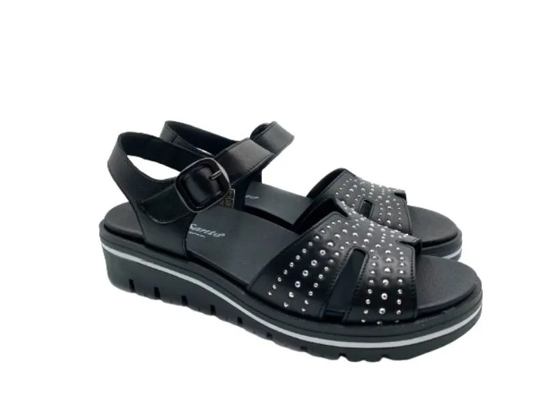 SANDALIA DE PIEL CON CUÑA PIESANTO EN COLOR NEGRO 240776