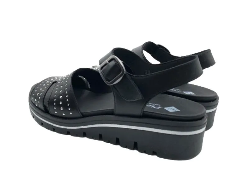 SANDALIA DE PIEL CON CUÑA PIESANTO EN COLOR NEGRO 240776