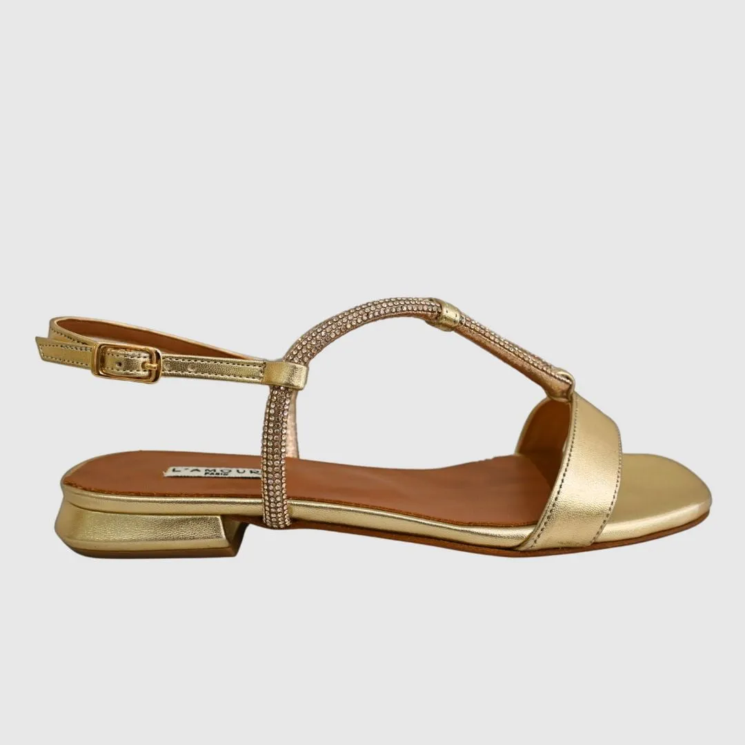Sandalia plana de color dorado, cómoda y veraniega | L’amour L113
