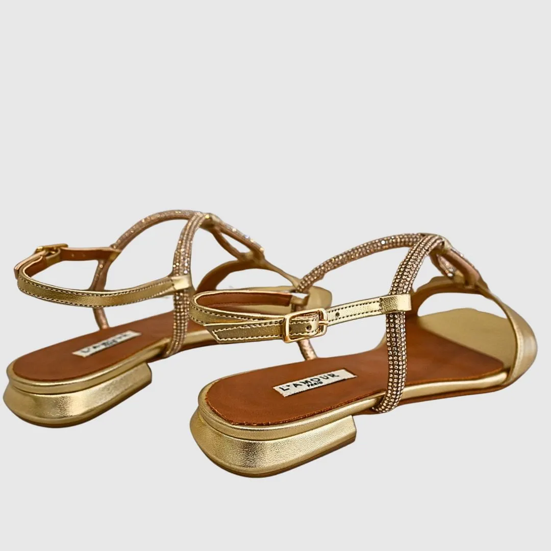 Sandalia plana de color dorado, cómoda y veraniega | L’amour L113