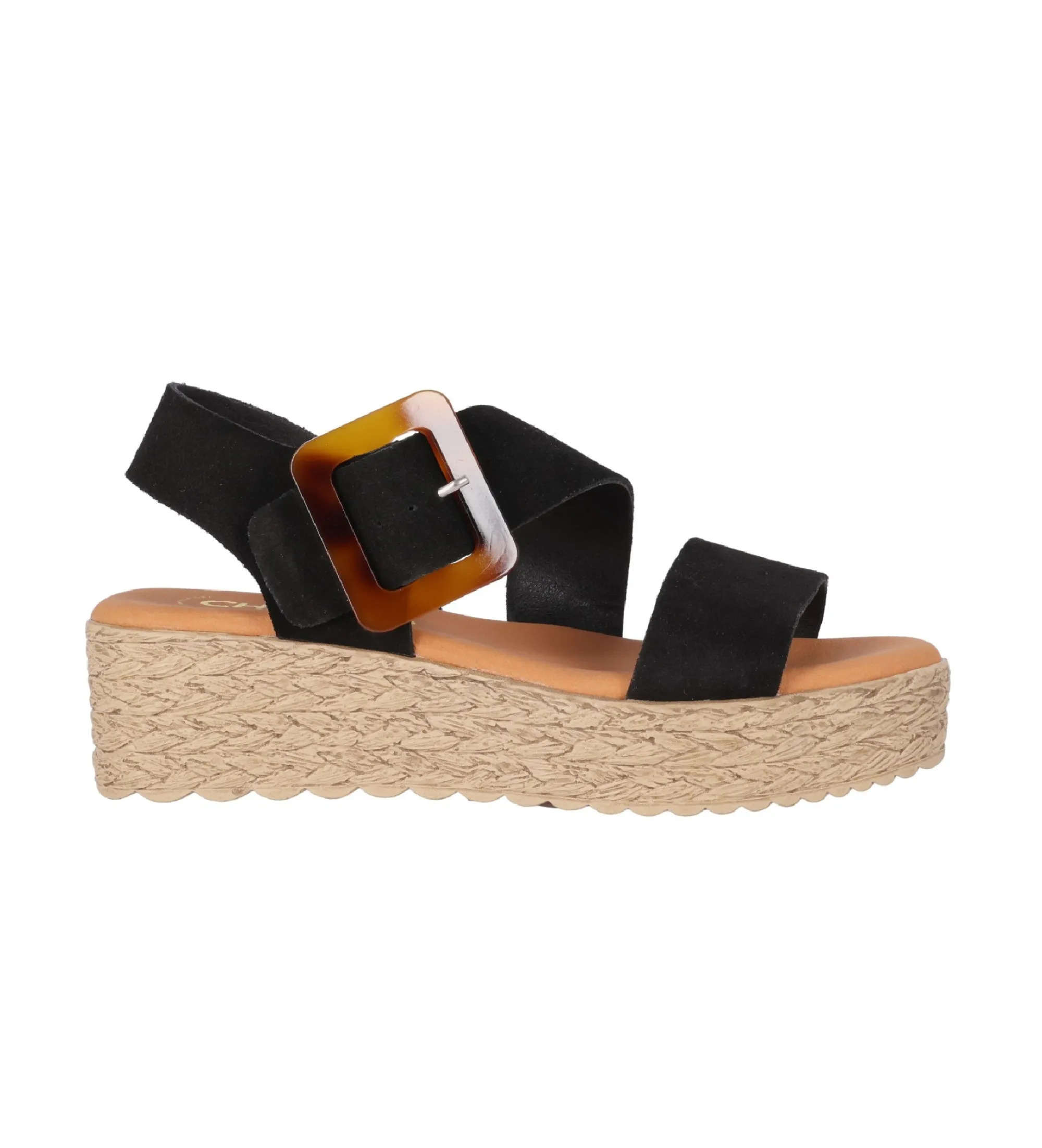 SANDALIAS DE PIEL ATHENEA 19 NEGRO ALTURA CUñA 5CM